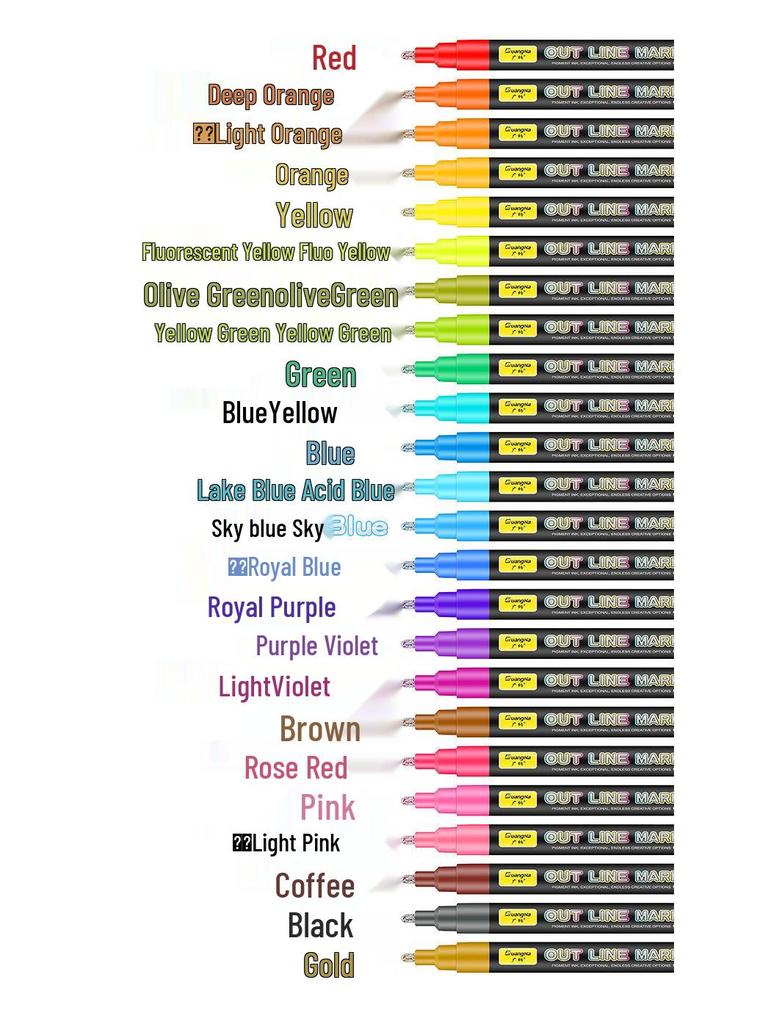 Guang Na 157 Double-Line Metallic Glitter Marker Set - 24 Colors