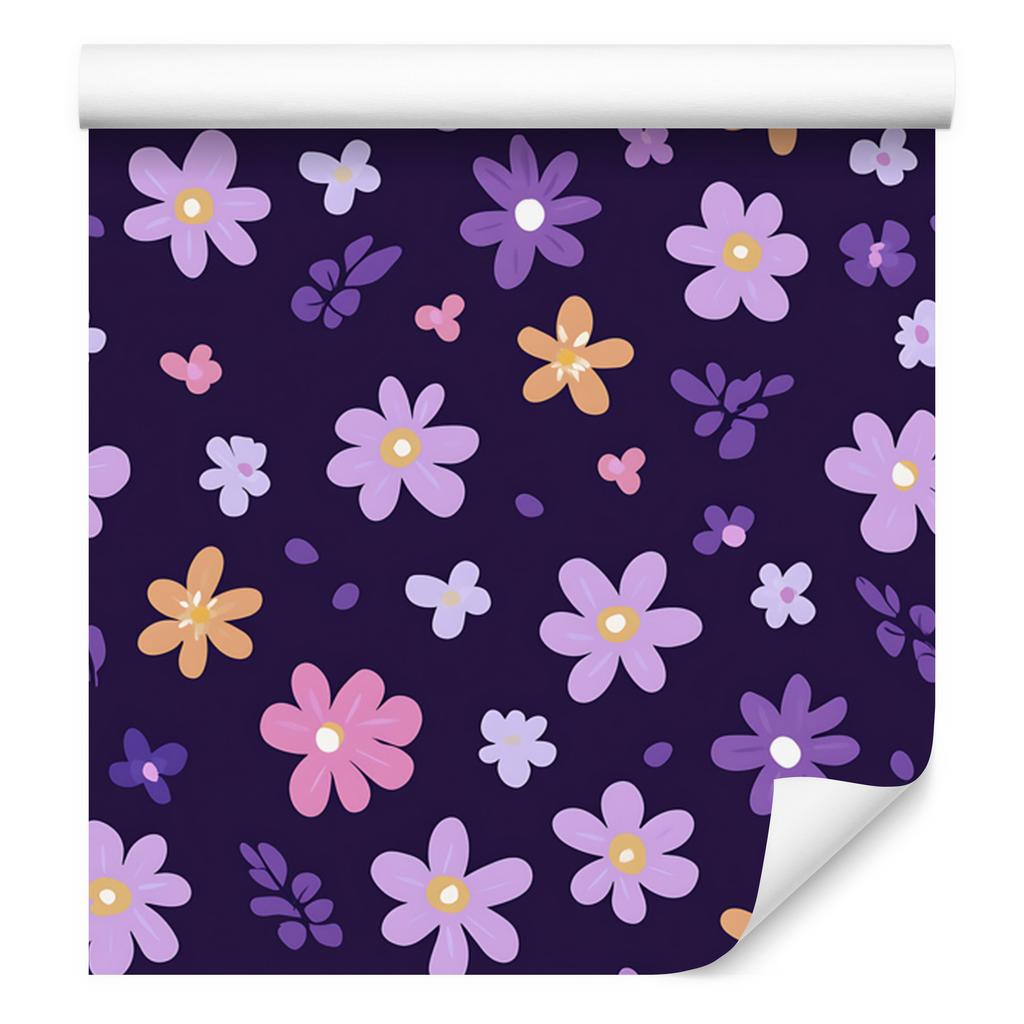 Cottagecore Flowers Wallpaper Indigo and Purple for Living Room and Bedroom 50x1000