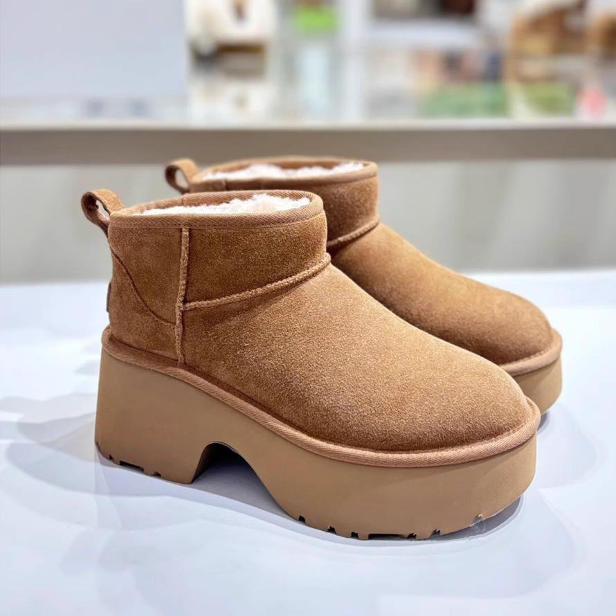 

2024 зимние сапоги на толстой подошве с наклонным каблуком и одной педалью, теплые хлопковые ботинки, маленькие повседневные короткие пушистые сапоги 35 малиновый