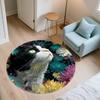 Flower Black and White Cat,Round Area Rug,Carpet Rug for Living Room Bedroom Sofa Playroom Decor,Non-slip Floor Mat