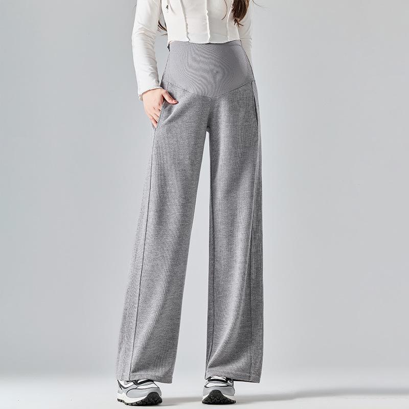 Spring 2025 Maternity Wide-Leg Pants: Adjustable Tummy Support, Casual Straight-Leg Fit Suitable as Outerwear.