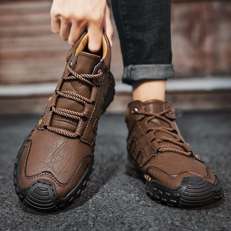 38-48Autumn /Winter Plus Velvet Warm Handmade Mens Boots Shoes Comfortable Ankle Boots for Men Casual Shoes Moccasins Man Tooling Shoes