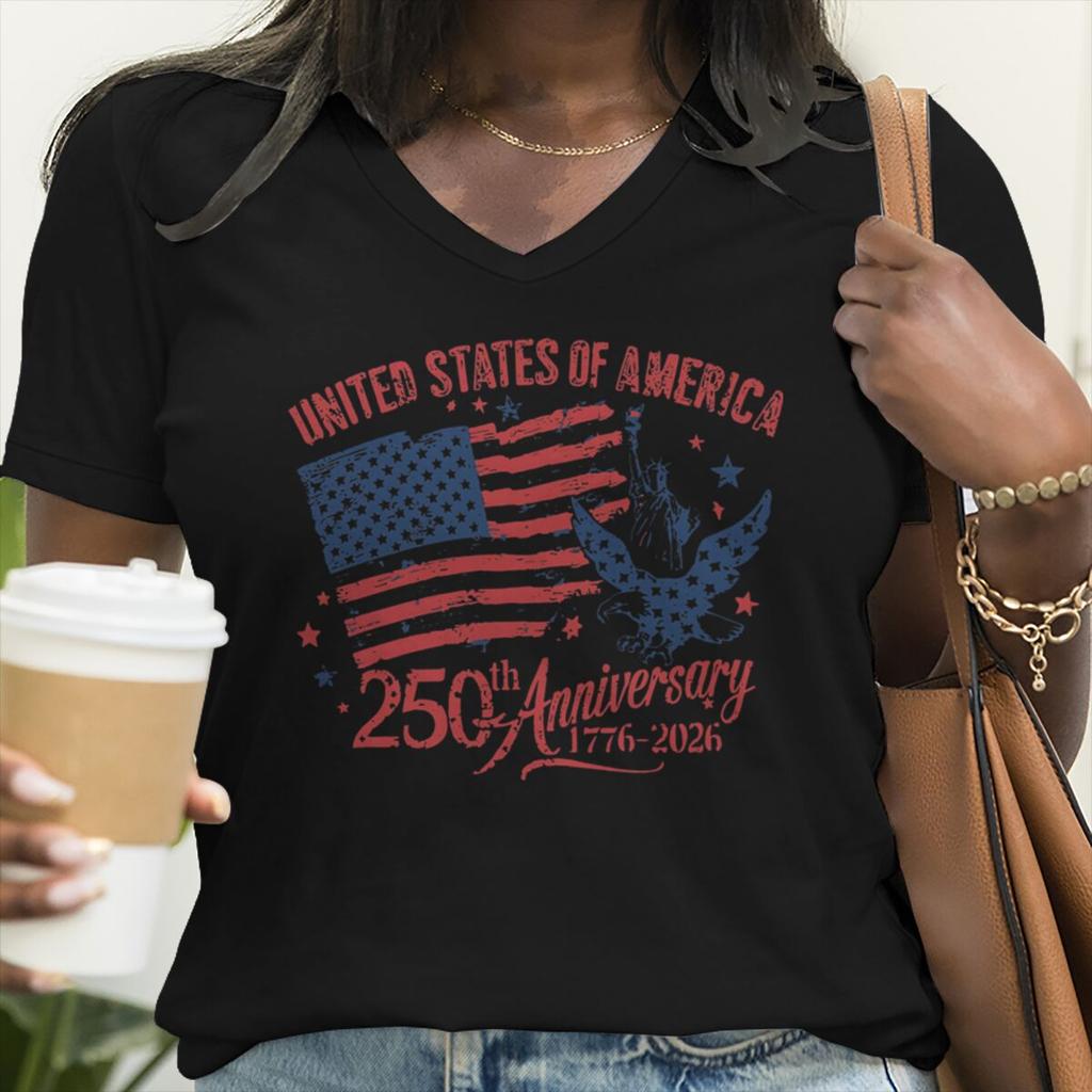4th of July V-neck T-Shirt Women Clothing 250th Anniversary Graphic T Shirt 1776-2026 250th Birthday Tops Shirts