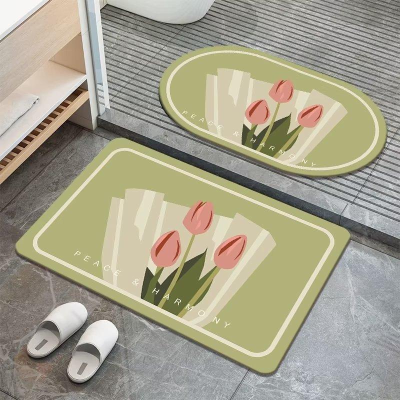 Sweet Flowers Diatom Mud Carpet Moisture-wicking Floor Mat Bathroom Easy To Dry Foot Mat Toilet Can Be Hand-washed Slip-resistant Mat Door Mat