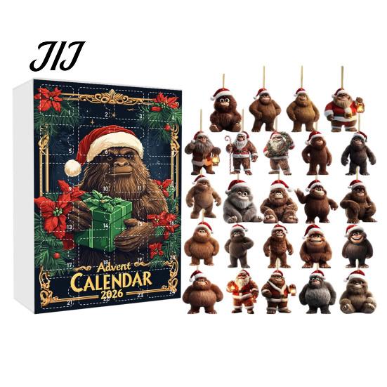 Christmas Party Favors Advent Calendar, Ape Series 24 Day Countdown Box with Xmas Gift Acrylic Pendants, Festive Tree Hanging Ornaments for