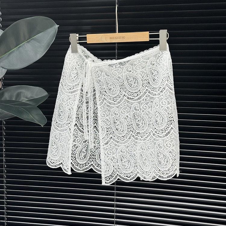 Korean Peplum Tie-Hem Lace Half Skirt - Versatile Yarn Skirt 2025.