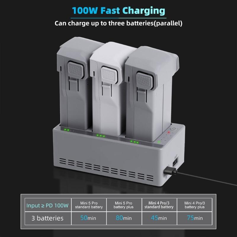 Drones Battery Chargers with Safety Circuitry for Mini 5Pro/4Pro/3Pro/3 Batteries Fast Charging Hub Heat Dissipation