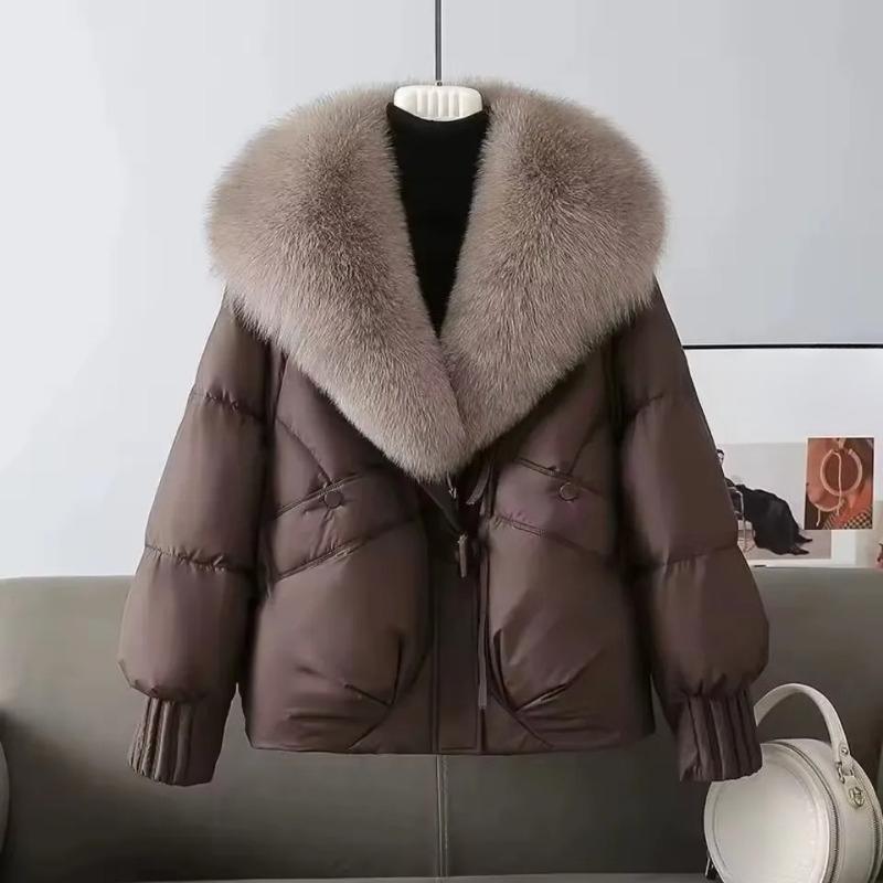 Fashion Winter Down Jacket Women Korean Big Fur Collar Thick Short Parkas Warm Snow Outerwear