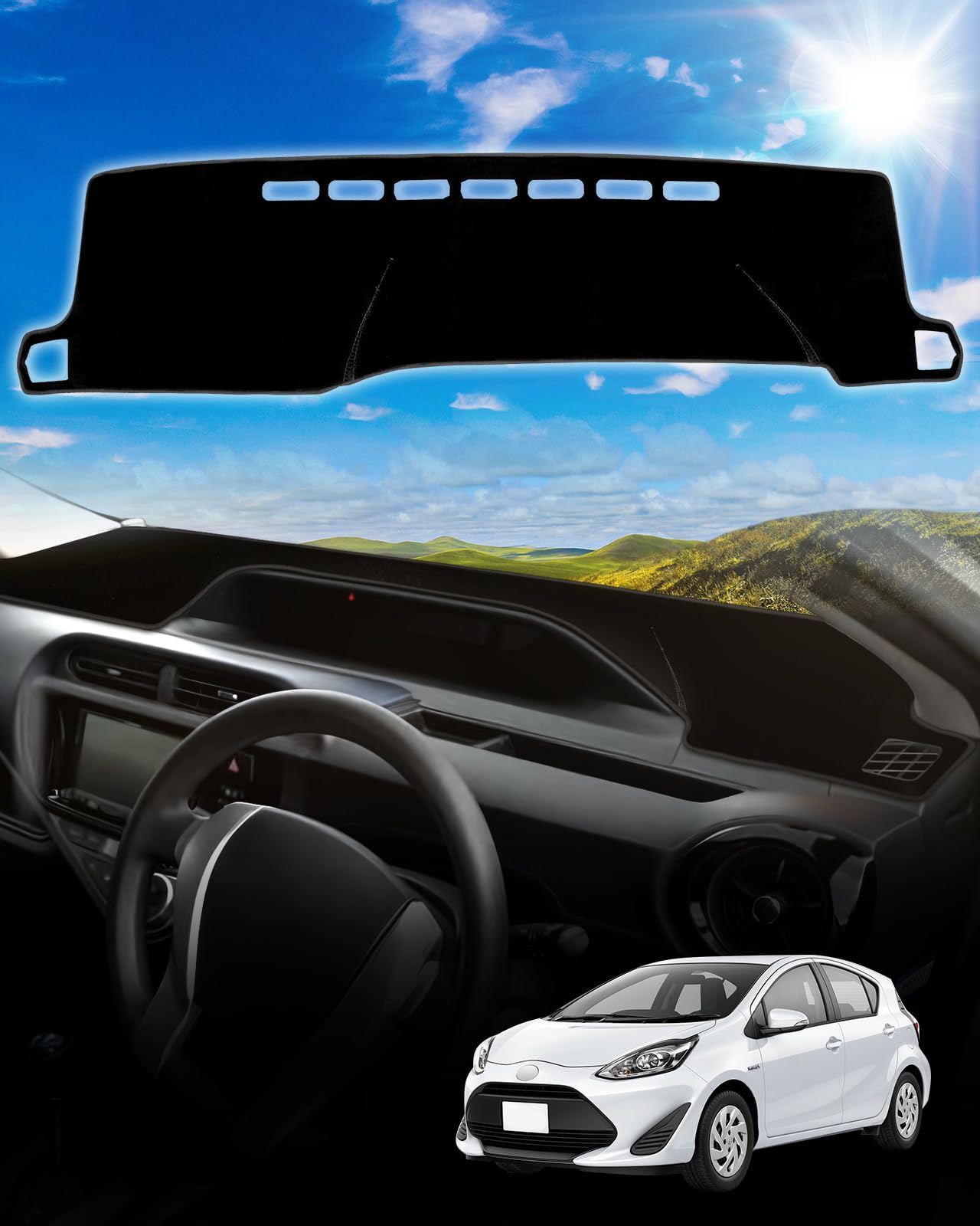 

Cartist Dashboard Mat for Toyota Aqua NHP10 NHP10H Reduces reflections on the prevents sun and protects the dashboard from Durable cotton velvet чёрный