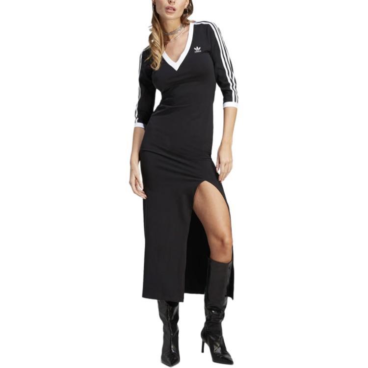 (WMNS) adidas Adicolor Classics 3-Streifen Maxikleid Asien-Größe 'Schwarz Weiß' Damen IK0439
