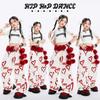 Girls Jazz Dance Outfit Set Short Sleeve Top White Pants With Heart Print Hip Hop Performance Costume Stage Show