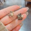 Hong Kong style retro zircon petal pearl stud earrings women's new trendy silver needle earrings cold wind earrings