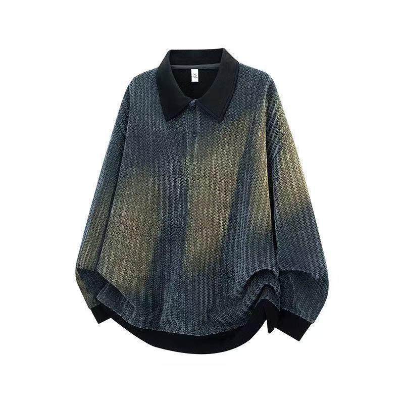

Collar Jacquard Sweatshirt Men Autumn Winter New American Style Loose Long Sleeve Pullover Polo Shirt Casual Trendy Top L сірий колір
