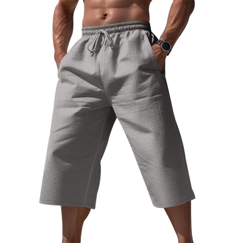Herren Kordelzug Elastischer Bund Caprihosen Imitation Leinen Locker Mehrfarbig Atmungsaktiv Sommer Freizeit Verkürzte Hosen