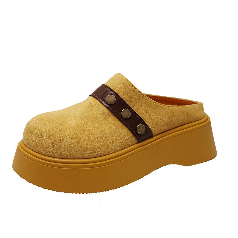 Lefu retro thick-soled bag head half-drag women's shoes wear spring and autumn new lazy one-pedal muffin heightening Boken shoes