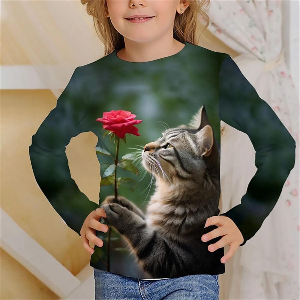 

Kawail Animals Cat 3D Printed Long Tshirts Kids Summer Fashion Casual Boy Girl Unisex Round Neck Tshirt 100