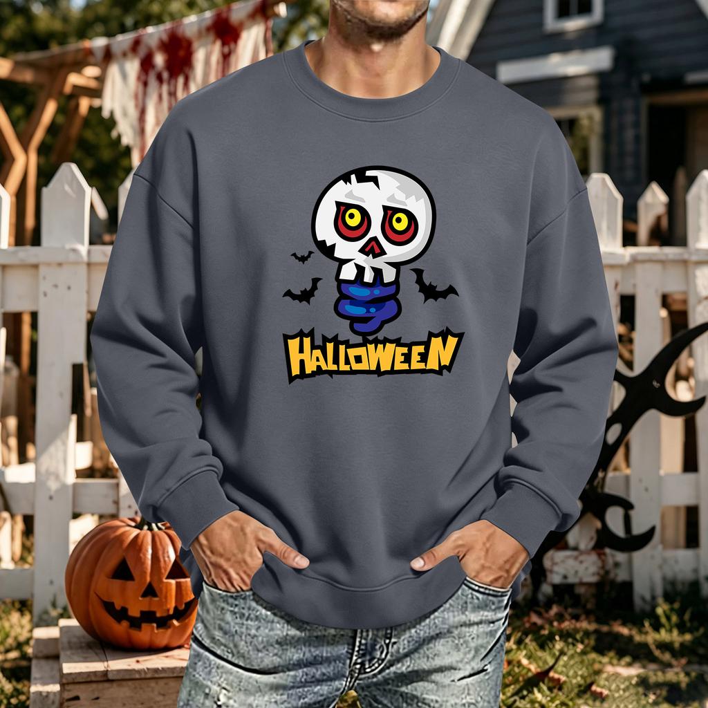 Men's Halloween Printed Long Sleeve T-Shirt Crewneck Casual Sports Top Unisex for Couples