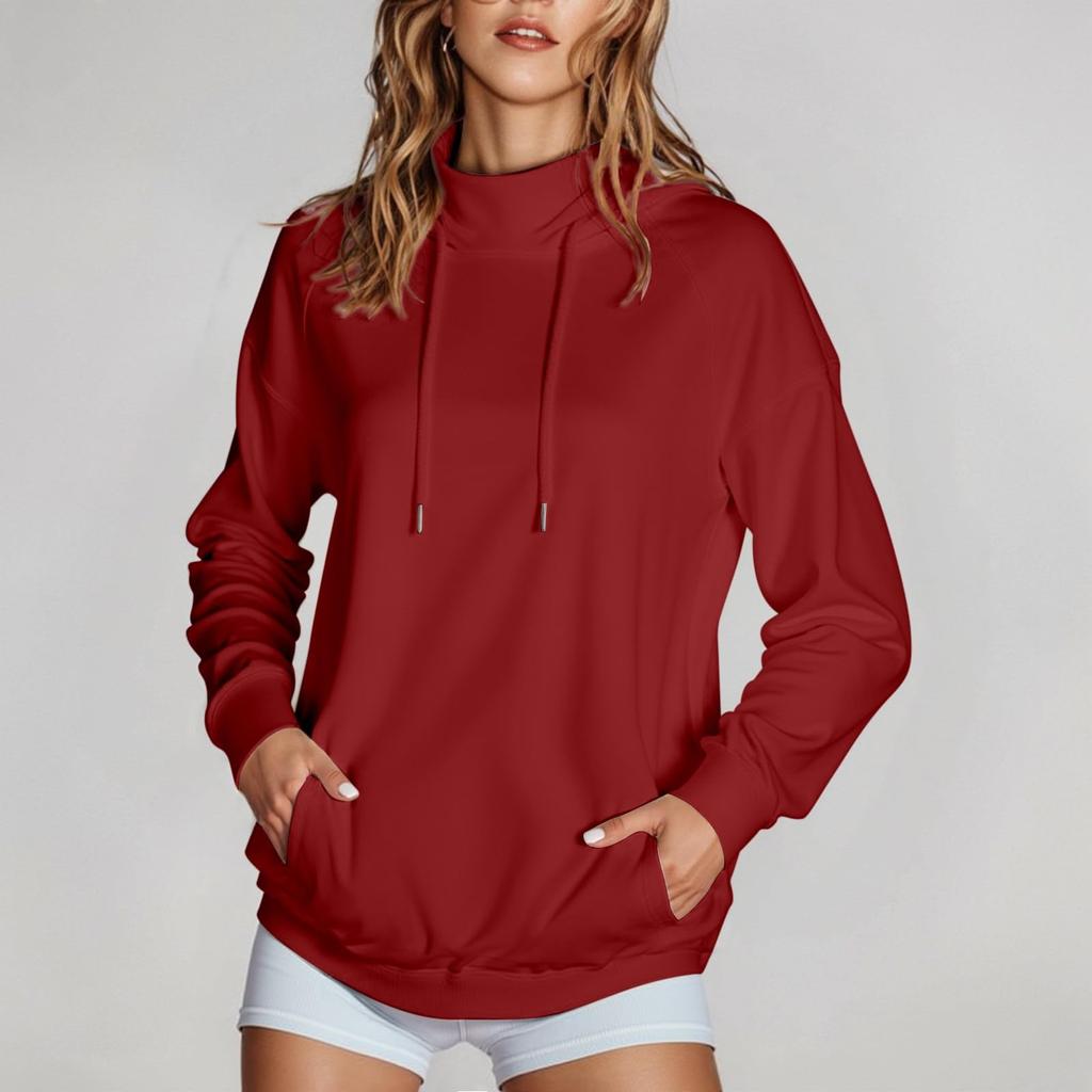 Women's Fashion Casual Long Sleeve Solid Color Hooded Sweatshirt Tops