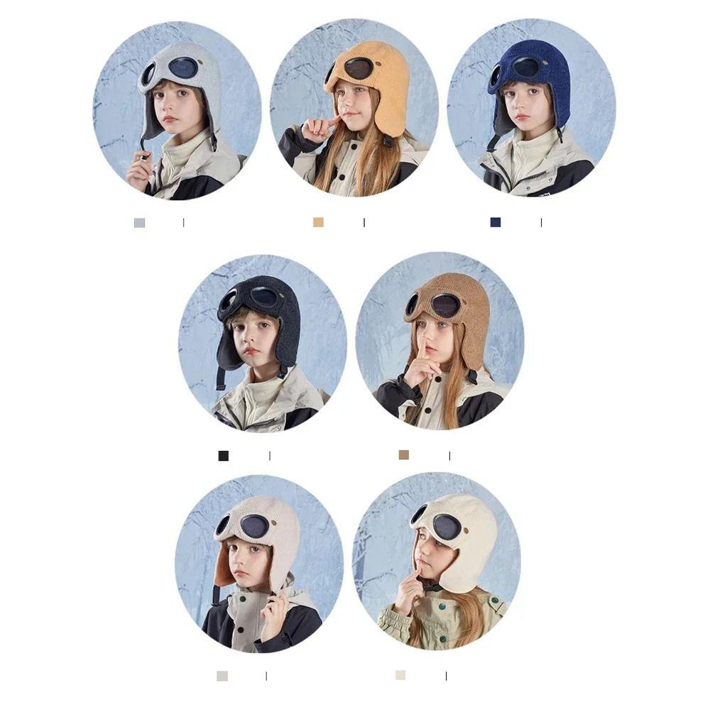 Ear Cap Children Glasses Hat Neck Protection Kids Knitted Beanies Cute Warm Cap With Goggles  Boys