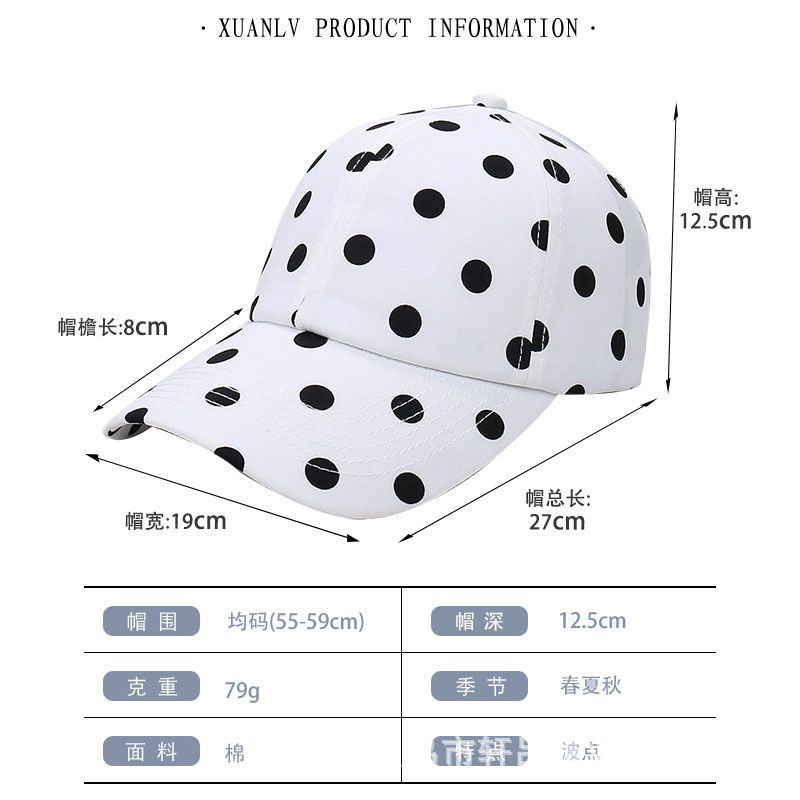 Japanese Xiaoxiangfeng Polka Dot Baseball Cap Spring And Summer Big Head Circle Show Face Small Fashion Versatile Shade Cap