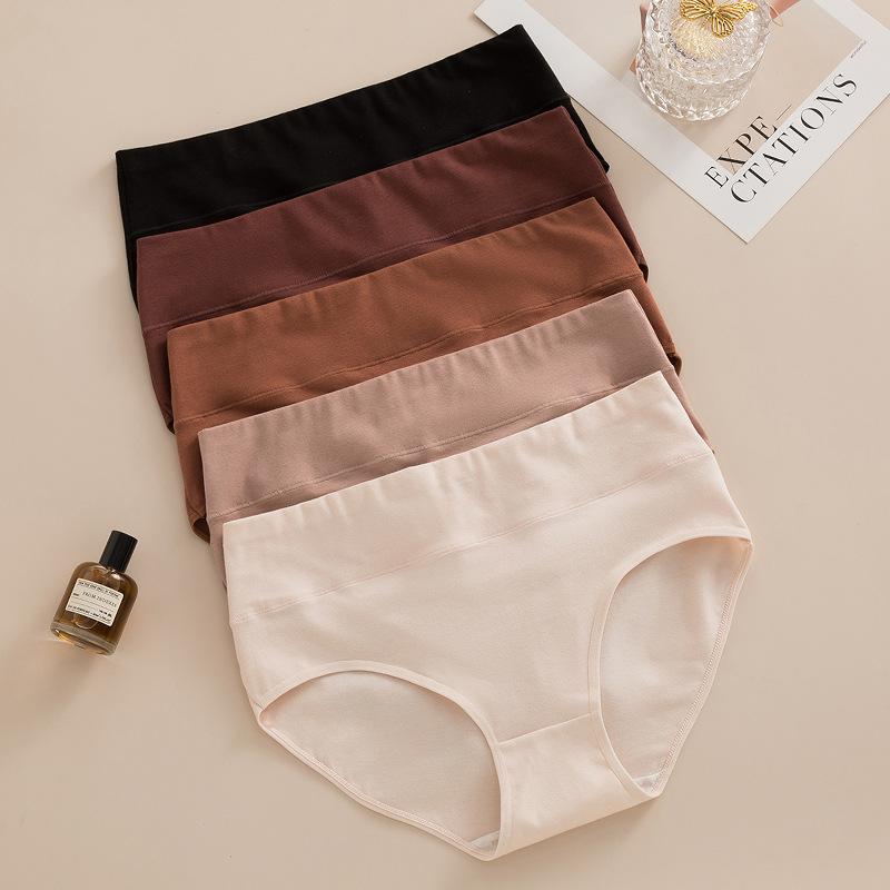 Plus Size Women Simple Pure Color Cotton Comfortable Skin Friendly Anti Bacterial High Waist Briefs