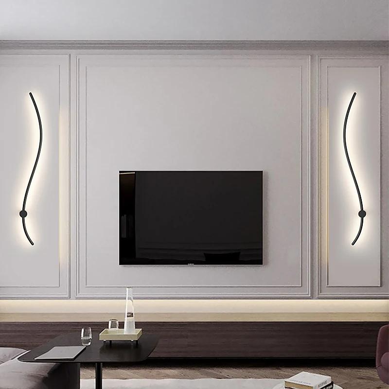 Modern Led Wall Lamp Curved Line Wall Sconce Bedroom Bedside Stairs Living Dining Room Background Wall Decor Lighting Fixture