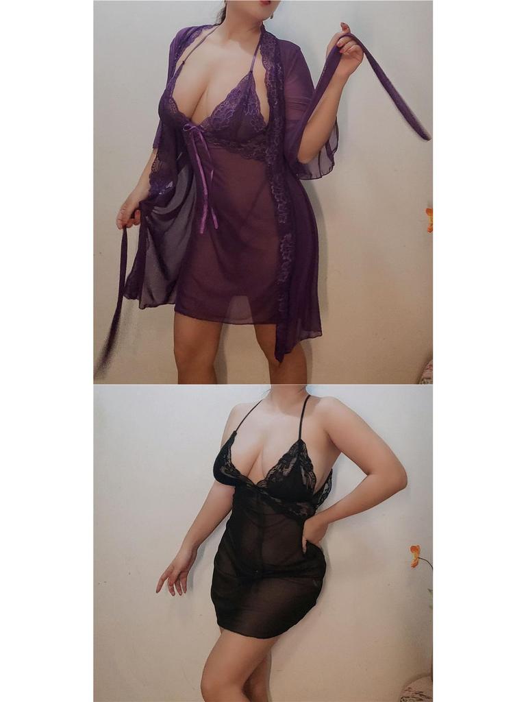 Plus Size Lace Camisole & Sexy Sheer Nightgown Lingerie Set