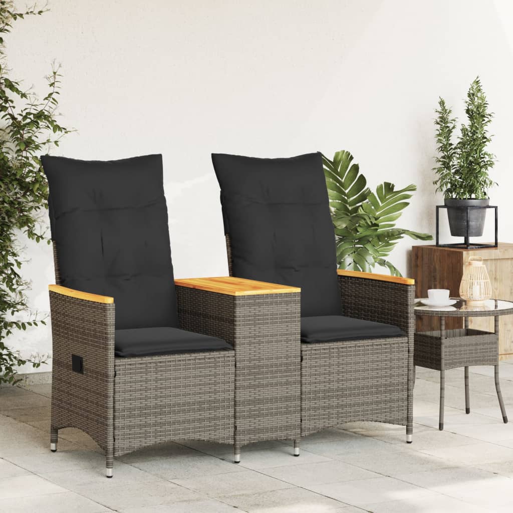 Vidaxl Rozkładana Sofa Ogrodowa Ze Stolikiem, 2-Os., Szara, Rattan Pe