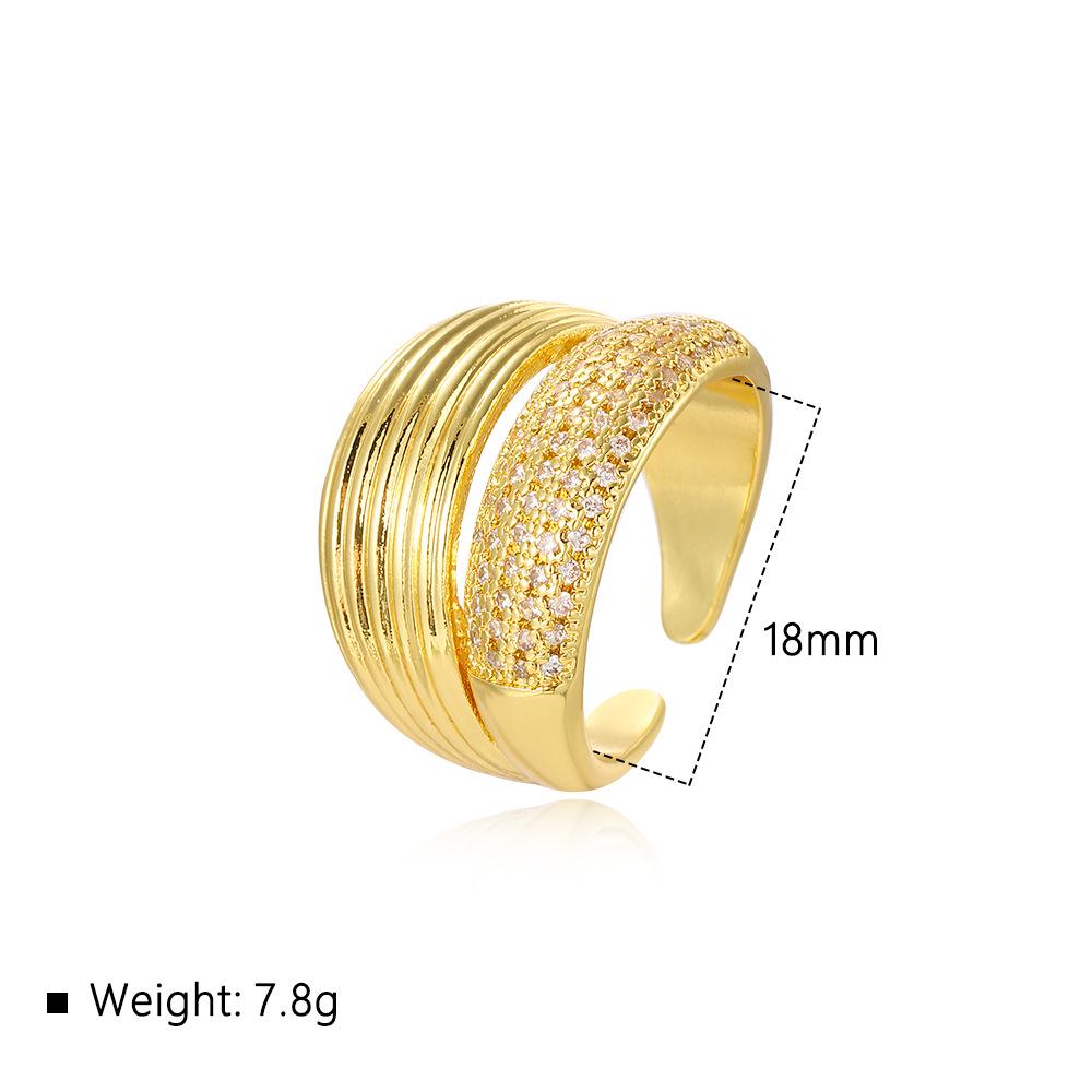 18k Gold-Plated Unisex Double Layer Open Ring with Hip-Hop Line Pattern
