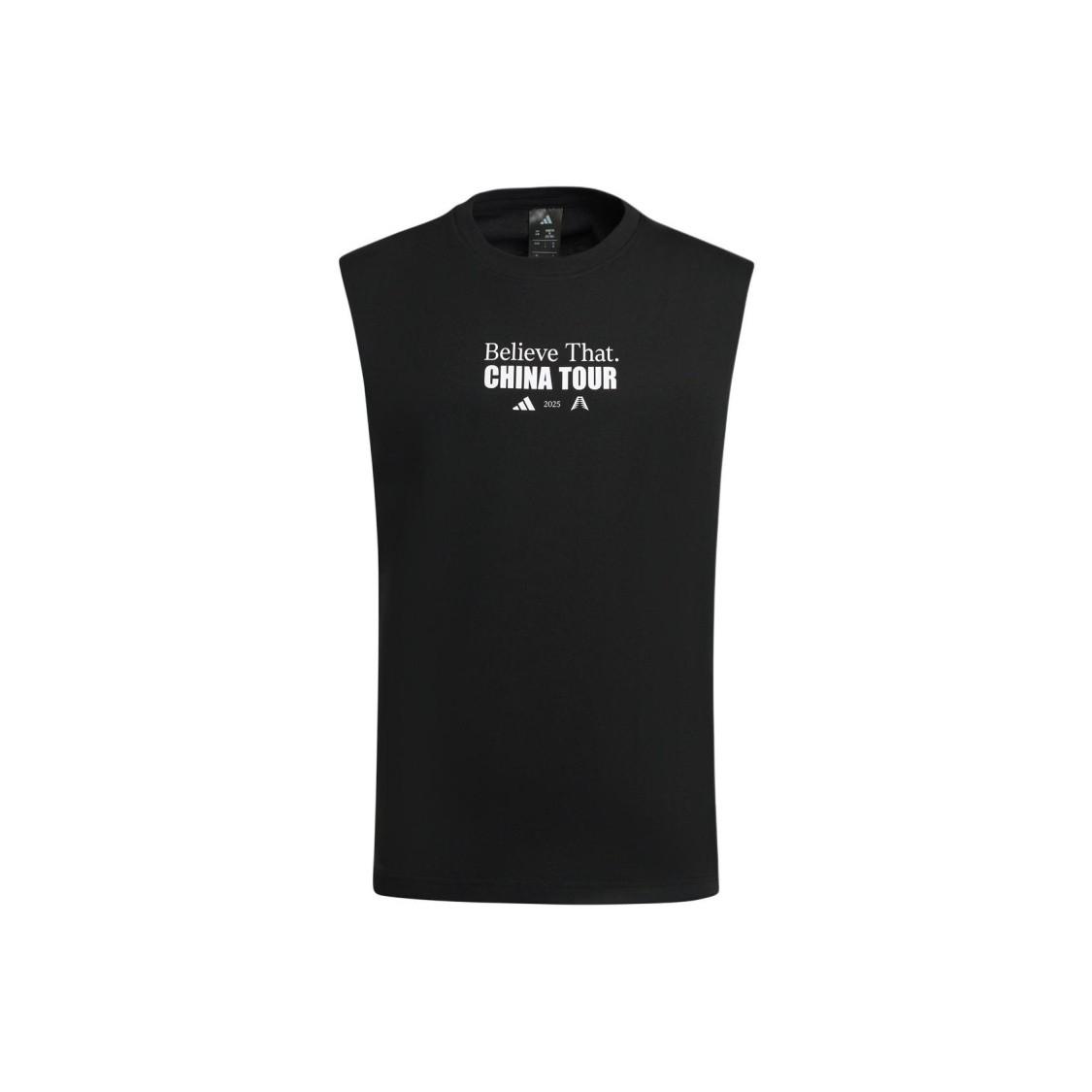 adidas Knitted Crew Neck Loose Fit Sleeveless Sports Vest for Men, Black S