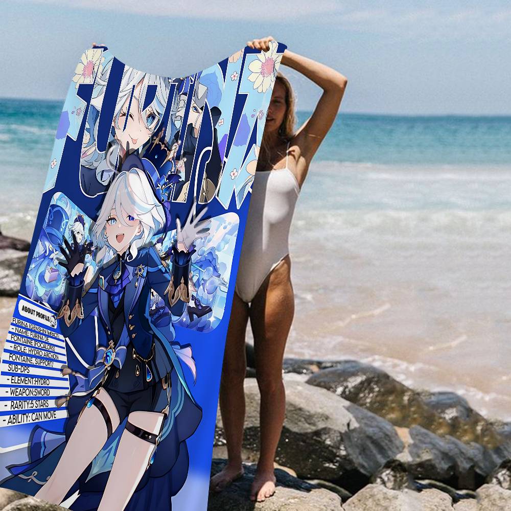 G-Genshin I-Impacts Furina Foutiane Microfiber Beach Towel Absorbent Quick Dry Soft Yoga Swimming Resort Mountain Climbing Towel