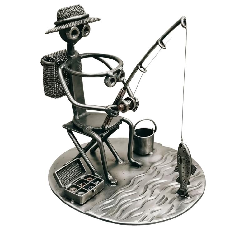 

Fishing Man Figure Shot Glass Display Holder Compact Size Metal Shot Glass Organiser Stand For Indoor And Outdoor Use 1