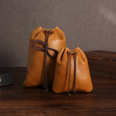 Leather Drawstring Bundle Change Bag Small Item Storage Bag Cowhide Coin Bag Lucky Money Bag Storage Small Wallet
