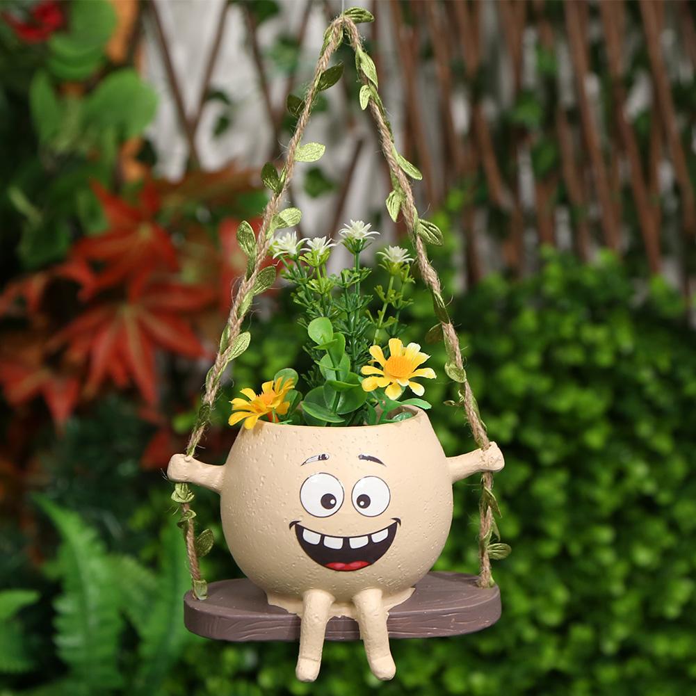 Rocking Chair/Swing Face Succulent Planter Garden Pots Cute Resin Head Planters Home Garden Supplies for Indoor Outdoor Plants