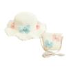 Wide Brim Straw Bag Cap Set Pearl Bow Style Sun Hat Sunscreen Sunshade Hat  for 2-8 Years Kids