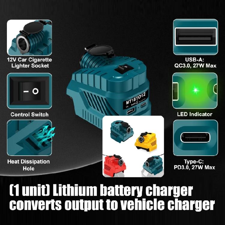 Car Charger Adapter Energy Efficient Featuring ABS Durability and Overload Protections Suitable for 18/20V Batteries