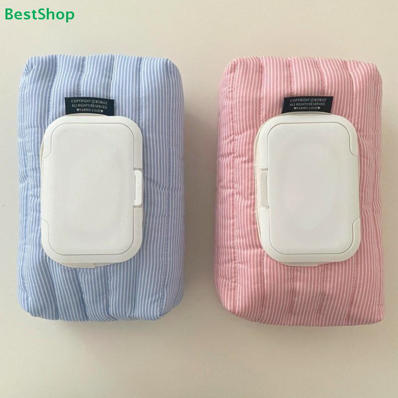 Striped Fabric Wet Wipe Covers | Reusable Tissue Pouch Holders for Home & Travel (Blue/Pink)