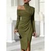 2026 Elegant Casual Split Dress Women Slim Fit Mid-Length Street Style OL Commute