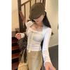 Women's Lace-Up Square Neck Slimming Crop T-Shirt for Autumn/Winter 2025