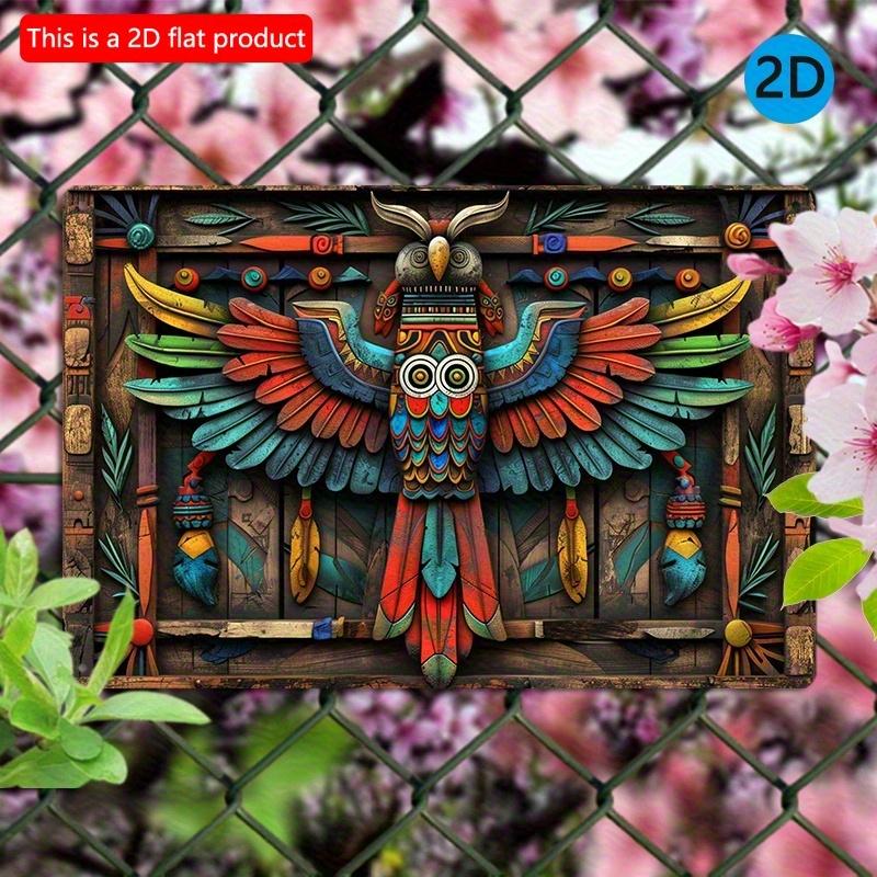 2d Flat 30*20cm, Wooden Aztec Owl Wall Art, Vibrant Bird Decoration for Home, Office, or Bathroom, Decorative Wall Poster, for Home, Kitchen, Garden