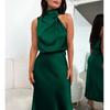 Abito da Sposa Estivo Senza Maniche con Spalle Scoperte in Seta Satinata alla Moda Abito Sexy da Damigella Elegante Abito Lungo da Sera per Feste 28057