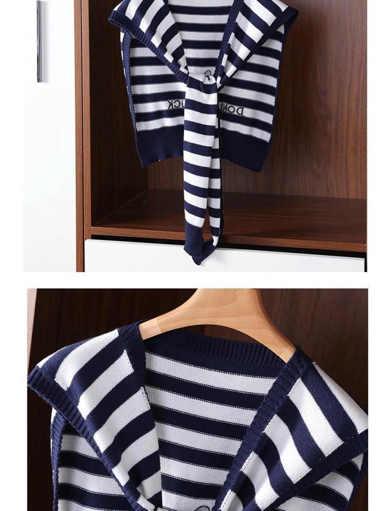 Donald Duck Embroidered Striped Wool Shawl - Women's Lightweight Knitted Scarf & Shoulder Protector for Spring & Autumn