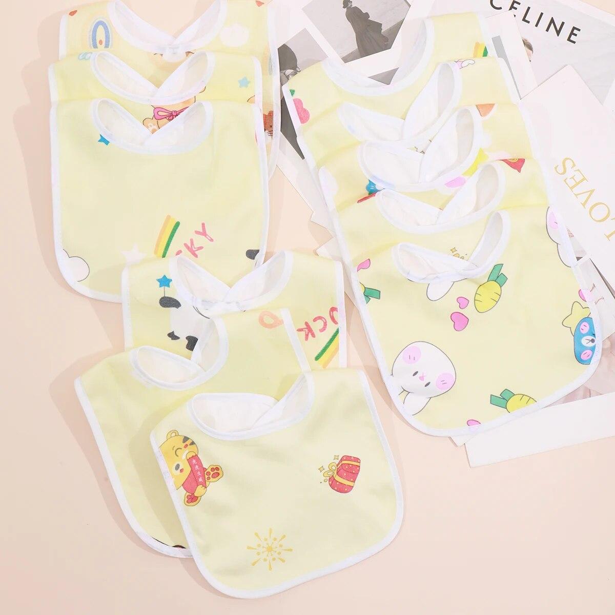 

Random 5pcs Baby Cartoon Snap Waterproof Bib Super Soft Baby Bib Newborn Crystal Velvet Saliva Towel жовтий