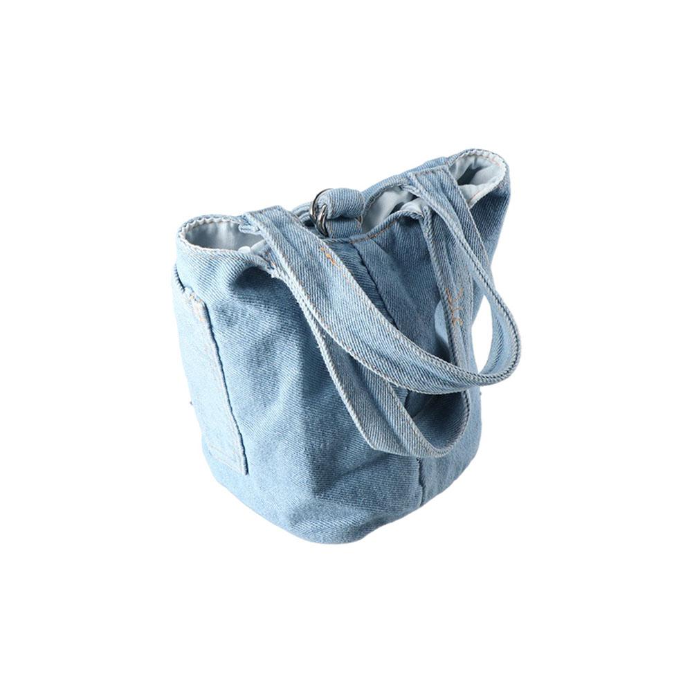 Large Capacity Tote Bag Phone Pockets Canvas Lunch Bag Personalize Denim Bucket Bag  Outdoor