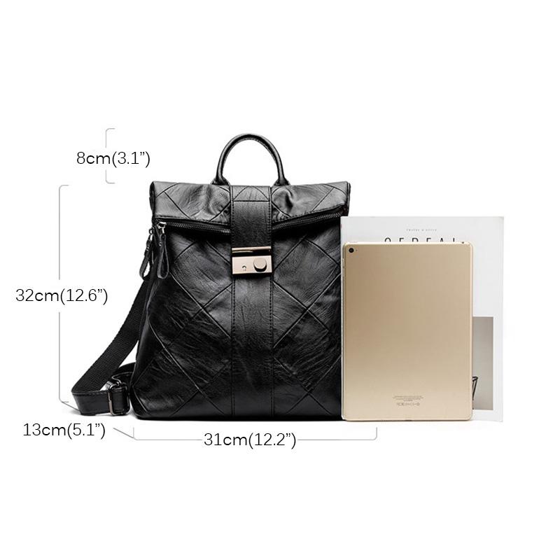 Genuine Leather Women Backpacks Diamond Quilted Daypack Fashion Lock Travelling Commuting Outdoor Backpack Soft Cowhide Backpacks