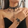 Bracelet Halloween Necklace Exaggerated Gothic Earrings Lace Flower Jewelry Set  Halloween Costume