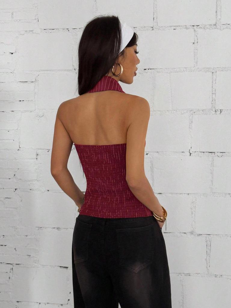 Evropská pruhovaná bezrukávová košile - 2026 Jaro/Léto Řasená zeštíhlující vesta pro ženy