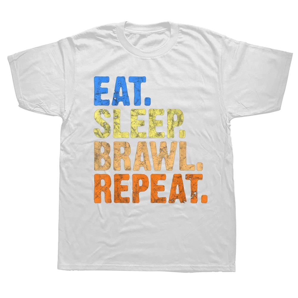 Lustiges Essen Schlafen Brawl Wiederholen für Brawler oder Gamer T-Shirts Grafik Baumwolle Streetwear Kurzarm Geburtstagsgeschenke T-Shirt Männer
