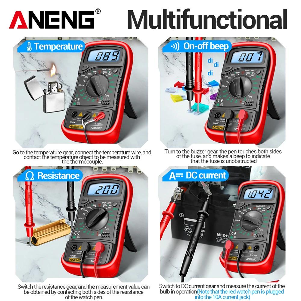 Digital Multimeters 1999 Counts 600V AC/DC Voltage Temp Test for Car Repair Backlight hFE Triode DIY Test Tool ANENG AN8205C