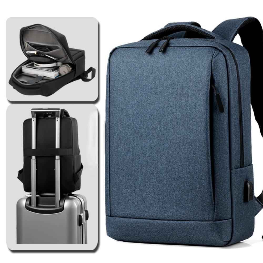 Ultra-thin Laptop Backpack with USB Charing Port High-capacity Business Men Bag Solid Color Waterproof Slim Back Pack